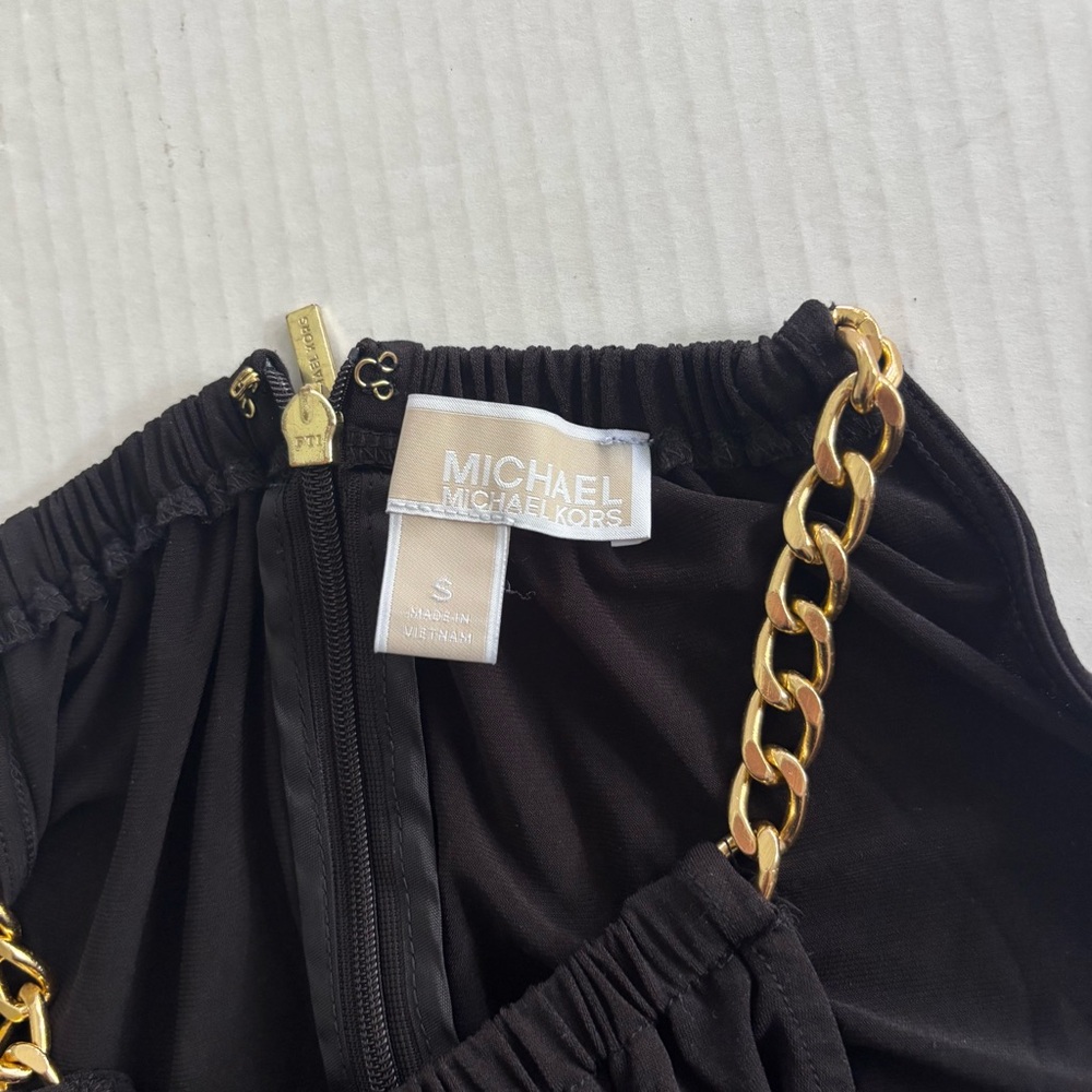 Michael Kors Little‎ Black Dress Chain Straps A-line Zipper Stretchy Women’s S - Picture 3 of 9